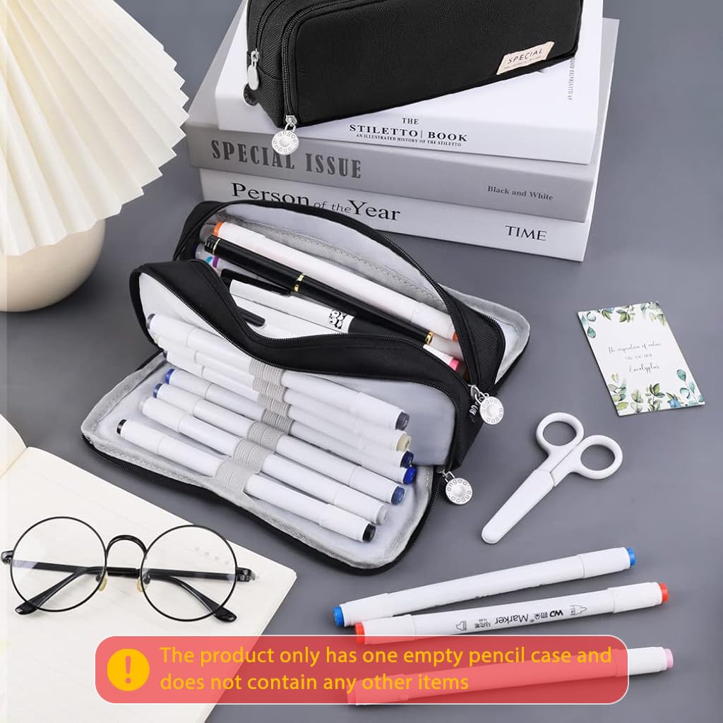 Climberty Large Capacity Pencil Case, 3 Compartment Pouch Pen Bag with 8 Elastic Pen Sleeves, 3 Zipper Portable Storage Pencil Pouch for School Teen Girl Boy Men Women (Black) Climberty Large Capacity Pencil Case, 3 Compartment Pouch Pen Bag with 8 Elastic Pen Sleeves, 3 Zipper Portable Storage Pencil Pouch for School Teen Girl Boy Men Women (Black)